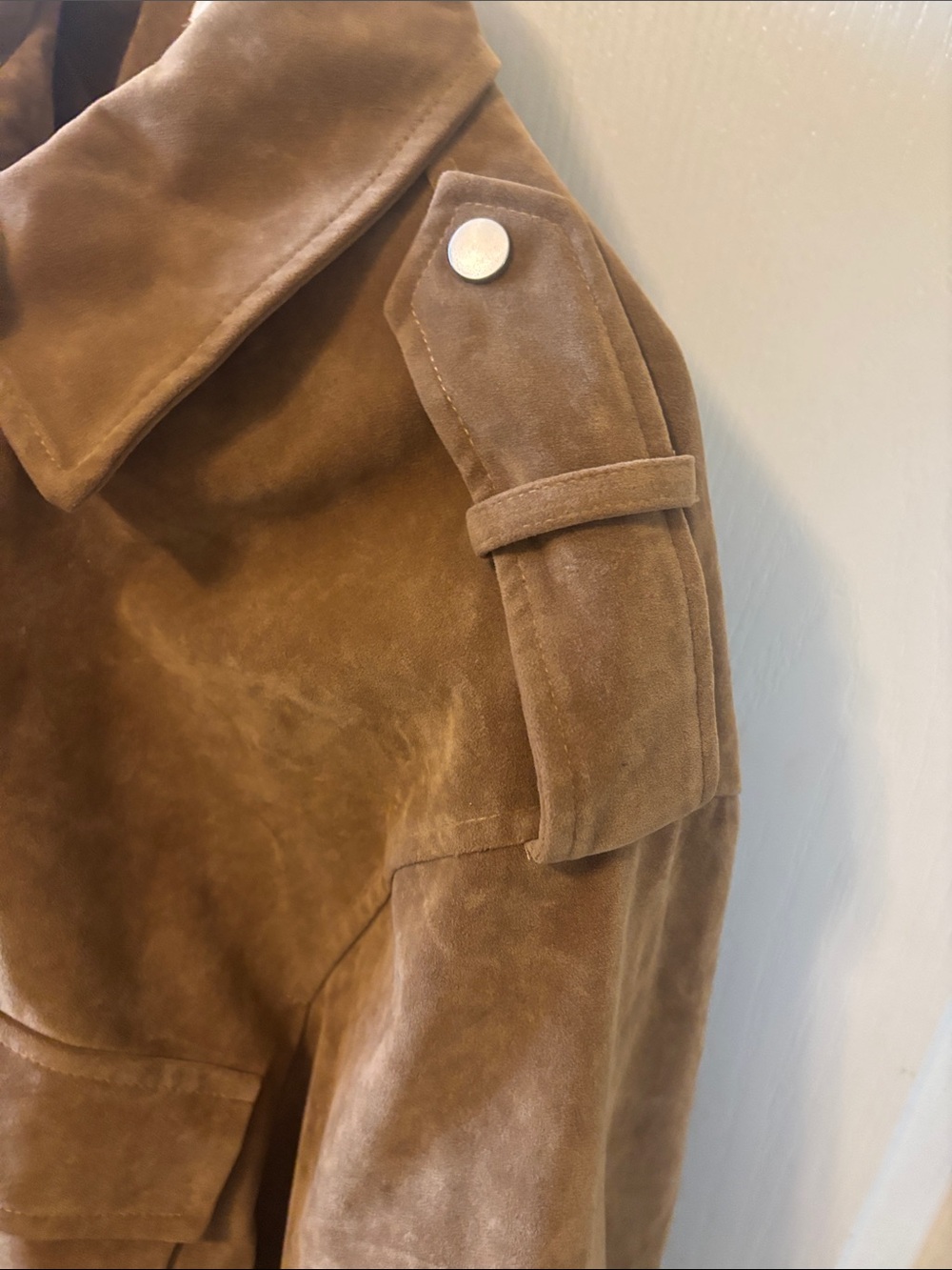 Topshop Camel Faux Suede Cropped Bomber Jacket - Picture 8 of 11